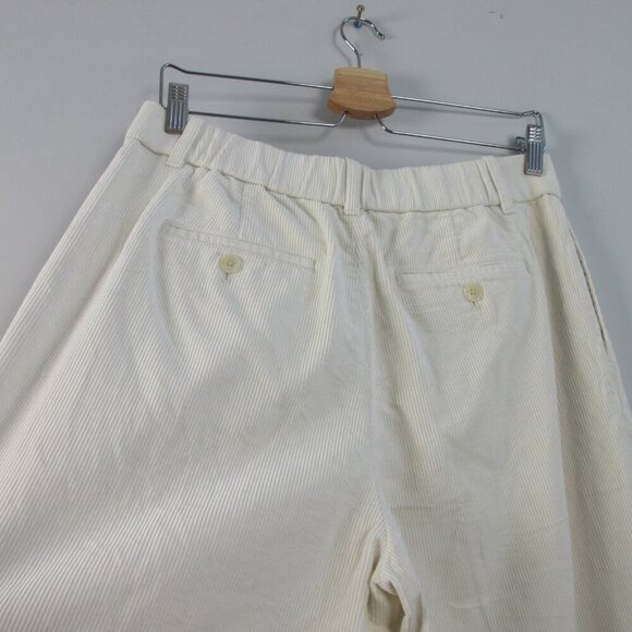 Uniqlo Women's Corduroy Pleated Wide Pants Trousers M Ivory Cotton Relaxed 444 - Picture 8 of 12